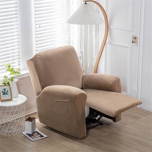 ABZDUNG Relaxsesselbezug, Samt-Relaxsesselbezüge for Sessel mit Taschen, 4-teilige Stretch-Relaxsessel-Sofabezüge, rutschfeste Sesselbezüge, Sofa-Schonbezüge(Camel) von ABZDUNG