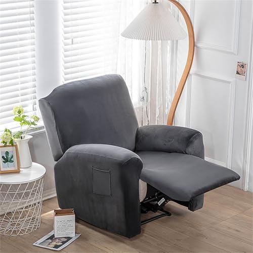 ABZDUNG Relaxsesselbezug, Samt-Relaxsesselbezüge for Sessel mit Taschen, 4-teilige Stretch-Relaxsessel-Sofabezüge, rutschfeste Sesselbezüge, Sofa-Schonbezüge(Gray) von ABZDUNG