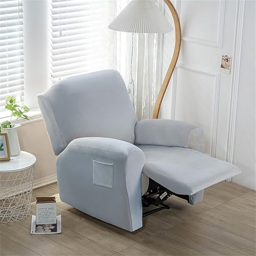 ABZDUNG Relaxsesselbezug, Samt-Relaxsesselbezüge for Sessel mit Taschen, 4-teilige Stretch-Relaxsessel-Sofabezüge, rutschfeste Sesselbezüge, Sofa-Schonbezüge(Light Blue) von ABZDUNG