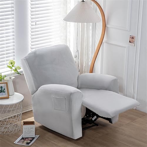 ABZDUNG Relaxsesselbezug, Samt-Relaxsesselbezüge for Sessel mit Taschen, 4-teilige Stretch-Relaxsessel-Sofabezüge, rutschfeste Sesselbezüge, Sofa-Schonbezüge(Light Gray) von ABZDUNG
