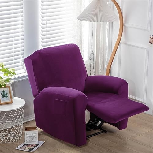 ABZDUNG Relaxsesselbezug, Samt-Relaxsesselbezüge for Sessel mit Taschen, 4-teilige Stretch-Relaxsessel-Sofabezüge, rutschfeste Sesselbezüge, Sofa-Schonbezüge(Purple) von ABZDUNG