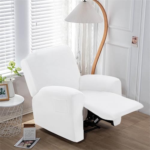 ABZDUNG Relaxsesselbezug, Samt-Relaxsesselbezüge for Sessel mit Taschen, 4-teilige Stretch-Relaxsessel-Sofabezüge, rutschfeste Sesselbezüge, Sofa-Schonbezüge(White) von ABZDUNG