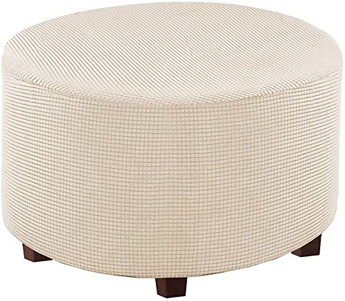 ABZDUNG Runder Ottomanenbezug, Runder Fußhockerbezug, Samt-Ottomanenbezug, Pouf-Fußhockerbezug, Stretch-Fußhockerbezug(Beige-Giallo,XL) von ABZDUNG