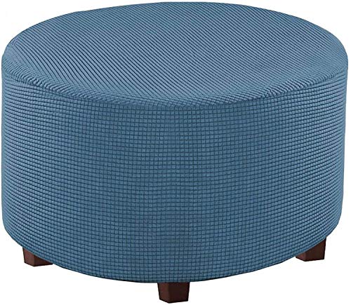 ABZDUNG Runder Ottomanenbezug, Runder Fußhockerbezug, Samt-Ottomanenbezug, Pouf-Fußhockerbezug, Stretch-Fußhockerbezug(Blu Polvere,XXL) von ABZDUNG