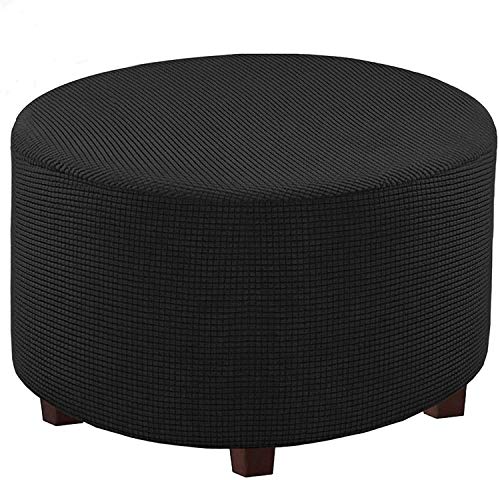 ABZDUNG Runder Ottomanenbezug, Runder Fußhockerbezug, Samt-Ottomanenbezug, Pouf-Fußhockerbezug, Stretch-Fußhockerbezug(Tutto Nero,XL) von ABZDUNG