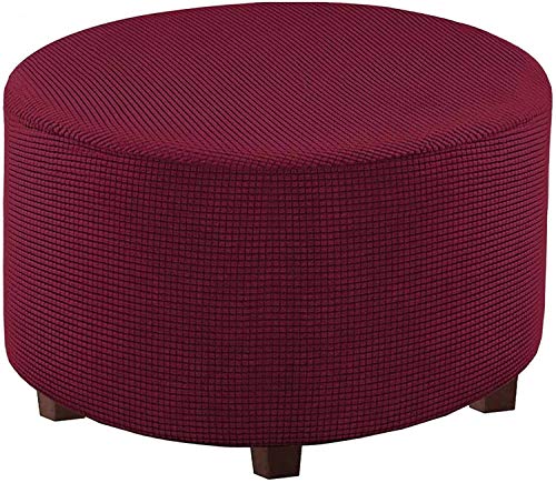 ABZDUNG Runder Ottomanenbezug, Runder Fußhockerbezug, Samt-Ottomanenbezug, Pouf-Fußhockerbezug, Stretch-Fußhockerbezug(Vino Rosso,XL) von ABZDUNG