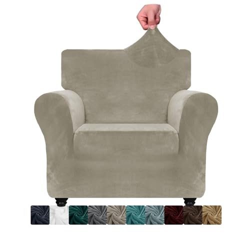 ABZDUNG Samt-Stuhlhussen for Sessel, 1 Topf, dick, dehnbar, for Sofa, Haustierfreundlich, for Wohnzimmer, Möbelschutz(Cachi,1 Posto) von ABZDUNG