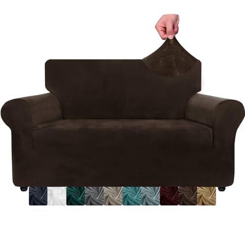 ABZDUNG Samt-Stuhlhussen for Sessel, 1 Topf, dick, dehnbar, for Sofa, Haustierfreundlich, for Wohnzimmer, Möbelschutz(Caffè Scuro,2 Posto) von ABZDUNG