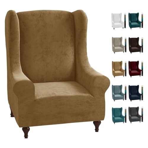 ABZDUNG Samt-Stuhlhussen for Sessel, 1 Topf, dick, dehnbar, for Sofa, Haustierfreundlich, for Wohnzimmer, Möbelschutz(Cammello,Wing Chair) von ABZDUNG