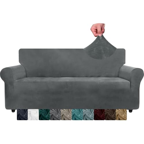 ABZDUNG Samt-Stuhlhussen for Sessel, 1 Topf, dick, dehnbar, for Sofa, Haustierfreundlich, for Wohnzimmer, Möbelschutz(Grigio,4 Posto) von ABZDUNG