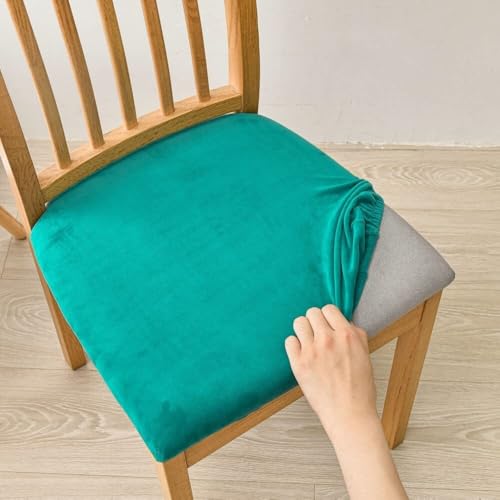 ABZDUNG Sitzbezüge for Esszimmerstühle, 1er-/2er-/4er-Set, Stretch-Sitzkissenbezüge aus Spandex-Samt, Abnehmbarer, waschbarer Sitzschutzbezug for Esszimmer, Wohnzimmer, Büro, Hotel(Peacock Blue,1pcs) von ABZDUNG