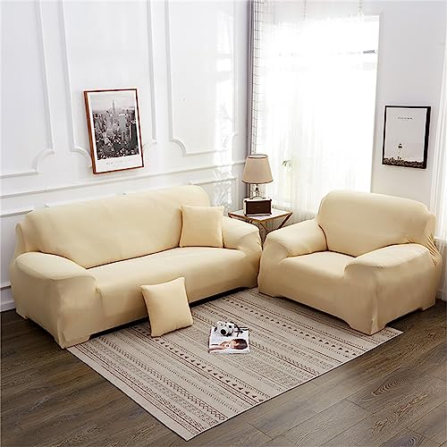 ABZDUNG Sofabezug 1/2/3/4 Sitzer, Stretch-Sofabezug mit Armlehnen, waschbarer Spandex-Anti-Rutsch-Sofabezug for Wohnzimmer, Kinder, Katzen, Hunde(Beige,1 Posto) von ABZDUNG