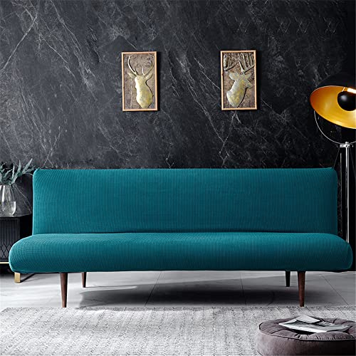 Sofabezug ohne Armlehnen, 3-Sitzer, Stretch-Schonbezüge, Faltbare Schlafsofa-Bezüge, universeller klick-Klack-Bezug, waschbar, abnehmbar, Anti-Rutsch-Bezug(Blu Pavone,150-175cm) von ABZDUNG