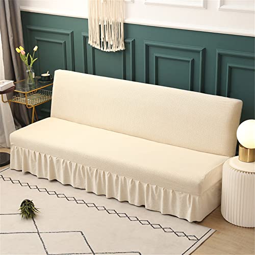 Sofabezug ohne Armlehnen mit Rock, 2/3-Sitzer, Stretch-Schonbezüge, Faltbare Schlafsofa-Bezüge, klick-Klack, waschbar, abnehmbar, Anti-Rutsch-Bezug(Beige,190-225cm) von ABZDUNG