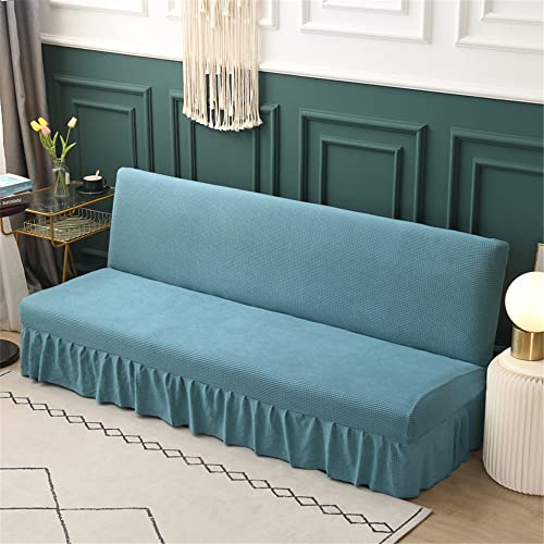 Sofabezug ohne Armlehnen mit Rock, 2/3-Sitzer, Stretch-Schonbezüge, Faltbare Schlafsofa-Bezüge, klick-Klack, waschbar, abnehmbar, Anti-Rutsch-Bezug(Cielo Blu,120-150cm) von ABZDUNG