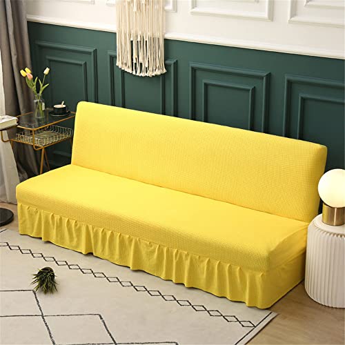 Sofabezug ohne Armlehnen mit Rock, 2/3-Sitzer, Stretch-Schonbezüge, Faltbare Schlafsofa-Bezüge, klick-Klack, waschbar, abnehmbar, Anti-Rutsch-Bezug(Giallo,120-150cm) von ABZDUNG