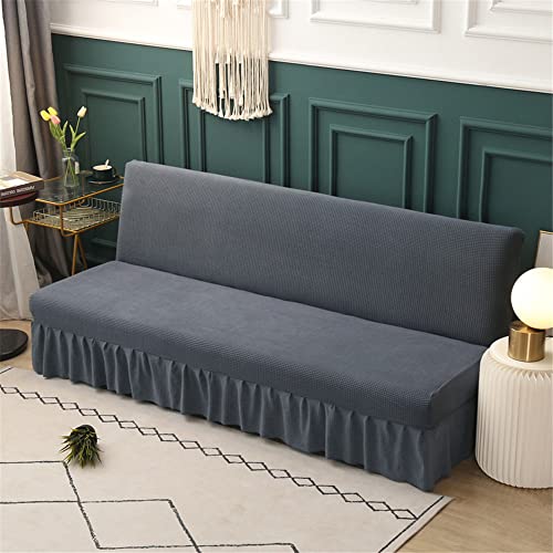 Sofabezug ohne Armlehnen mit Rock, 2/3-Sitzer, Stretch-Schonbezüge, Faltbare Schlafsofa-Bezüge, klick-Klack, waschbar, abnehmbar, Anti-Rutsch-Bezug(Grigio Scuro,155-185cm) von ABZDUNG