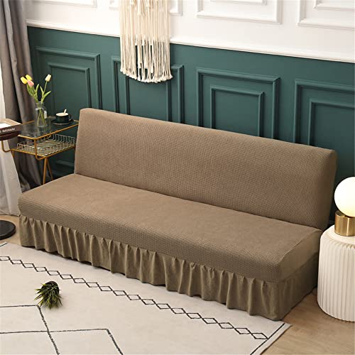Sofabezug ohne Armlehnen mit Rock, 2/3-Sitzer, Stretch-Schonbezüge, Faltbare Schlafsofa-Bezüge, klick-Klack, waschbar, abnehmbar, Anti-Rutsch-Bezug(Marrone Chiaro,155-185cm) von ABZDUNG