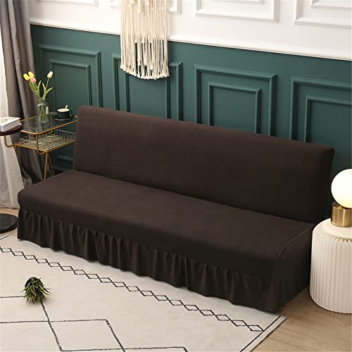 Sofabezug ohne Armlehnen mit Rock, 2/3-Sitzer, Stretch-Schonbezüge, Faltbare Schlafsofa-Bezüge, klick-Klack, waschbar, abnehmbar, Anti-Rutsch-Bezug(Marrone Scuro,120-150cm) von ABZDUNG