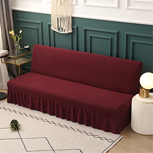 Sofabezug ohne Armlehnen mit Rock, 2/3-Sitzer, Stretch-Schonbezüge, Faltbare Schlafsofa-Bezüge, klick-Klack, waschbar, abnehmbar, Anti-Rutsch-Bezug(Vino Rosso,155-185cm) von ABZDUNG