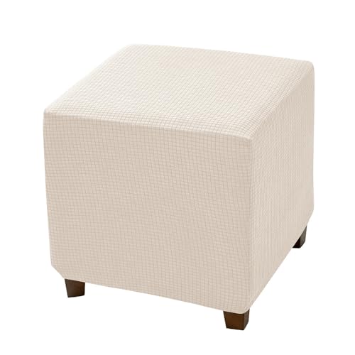 ABZDUNG Stretch-Bezug for quadratische Poufs, Jacquard-Bezug for Fußhocker, Abnehmbarer und waschbarer Pouf-Bezug(Beige) von ABZDUNG