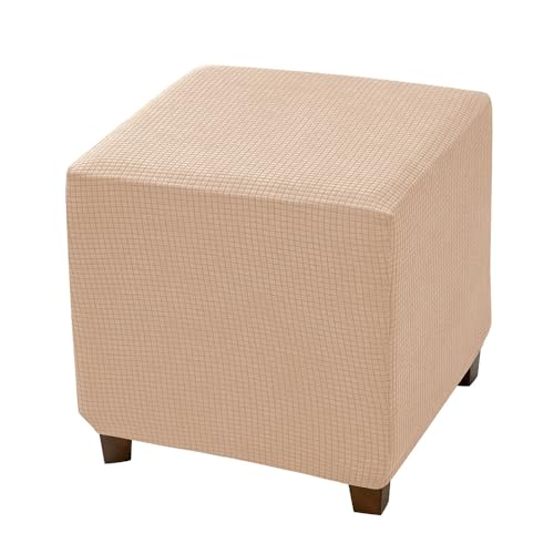 ABZDUNG Stretch-Bezug for quadratische Poufs, Jacquard-Bezug for Fußhocker, Abnehmbarer und waschbarer Pouf-Bezug(Giallo Beige) von ABZDUNG
