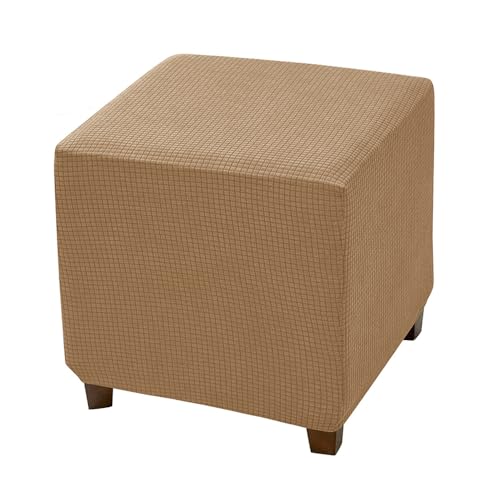 ABZDUNG Stretch-Bezug for quadratische Poufs, Jacquard-Bezug for Fußhocker, Abnehmbarer und waschbarer Pouf-Bezug(Khaki) von ABZDUNG