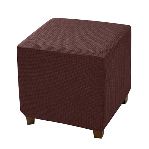 ABZDUNG Stretch-Bezug for quadratische Poufs, Jacquard-Bezug for Fußhocker, Abnehmbarer und waschbarer Pouf-Bezug(Marrone Scuro) von ABZDUNG