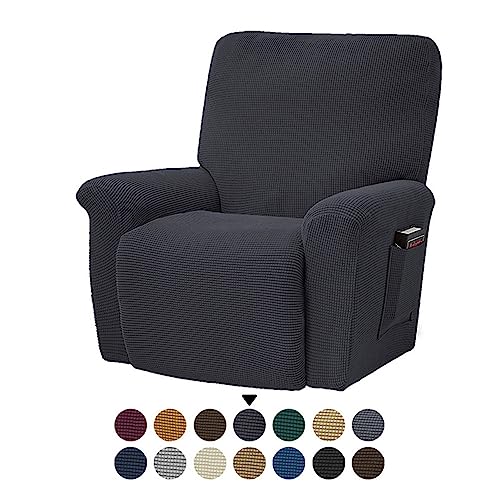ABZDUNG Stretch-Liegestuhlbezug, 1-Sitzer, einfarbiger Jacquard-Sitzbezug for elektrische Liegestühle mit Taschen, universelle Liegestuhlbezüge(Grigio Scuro) von ABZDUNG