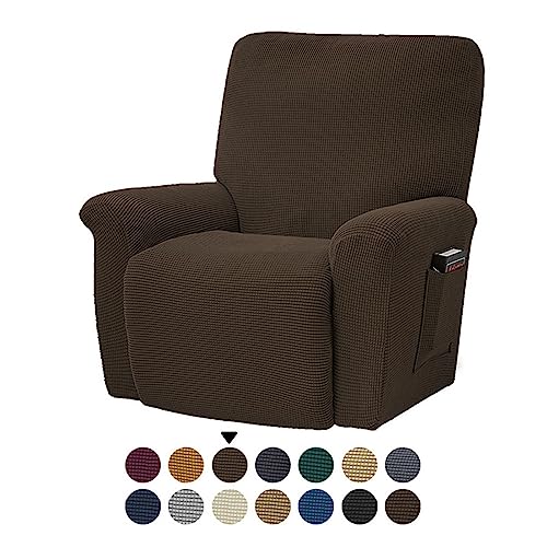 ABZDUNG Stretch-Liegestuhlbezug, 1-Sitzer, einfarbiger Jacquard-Sitzbezug for elektrische Liegestühle mit Taschen, universelle Liegestuhlbezüge(Marrone) von ABZDUNG