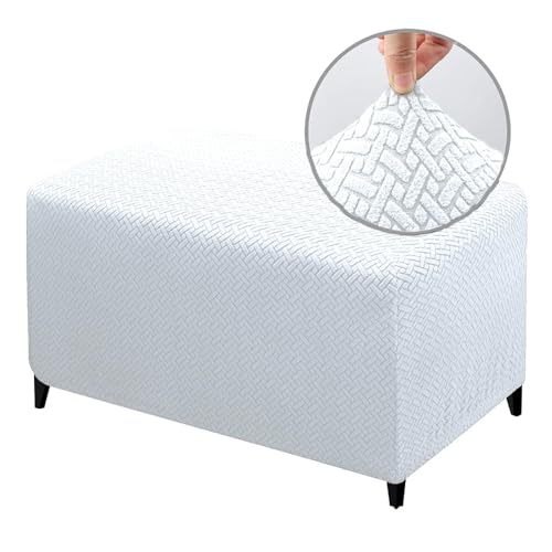 ABZDUNG Stretch Rechteckiger Pouf-Bezug Rechteckiger Fußhocker-Schonbezug Ottoman-Bezug Pouf-Fußhocker-Bezug(Bianco,X-Large) von ABZDUNG