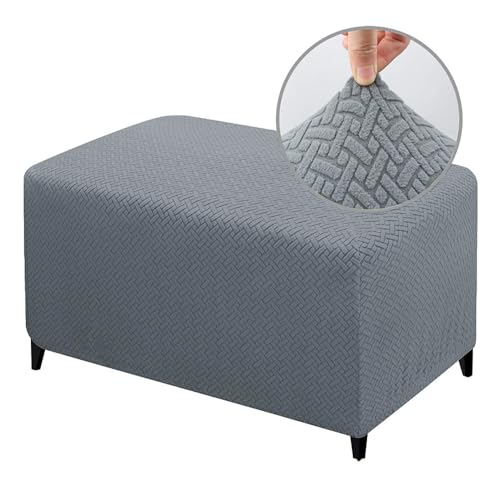 ABZDUNG Stretch Rechteckiger Pouf-Bezug Rechteckiger Fußhocker-Schonbezug Ottoman-Bezug Pouf-Fußhocker-Bezug(Grigio Chiaro,X-Large) von ABZDUNG