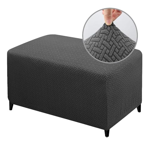 ABZDUNG Stretch Rechteckiger Pouf-Bezug Rechteckiger Fußhocker-Schonbezug Ottoman-Bezug Pouf-Fußhocker-Bezug(Grigio Scuro,Small) von ABZDUNG