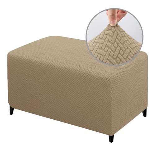 ABZDUNG Stretch Rechteckiger Pouf-Bezug Rechteckiger Fußhocker-Schonbezug Ottoman-Bezug Pouf-Fußhocker-Bezug(Khaki,X-Large) von ABZDUNG