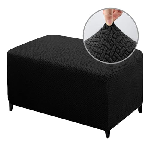 ABZDUNG Stretch Rechteckiger Pouf-Bezug Rechteckiger Fußhocker-Schonbezug Ottoman-Bezug Pouf-Fußhocker-Bezug(Nero,M) von ABZDUNG