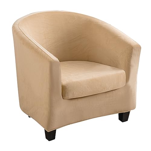 ABZDUNG Stretch-Sesselhussen for Chesterfield-Sessel, 1-Sitzer, Samt, Tüll, Stuhlhussen, 2-teilig, Cocktail-Club-Sesselbezug, Braun(Beige Scuro) von ABZDUNG