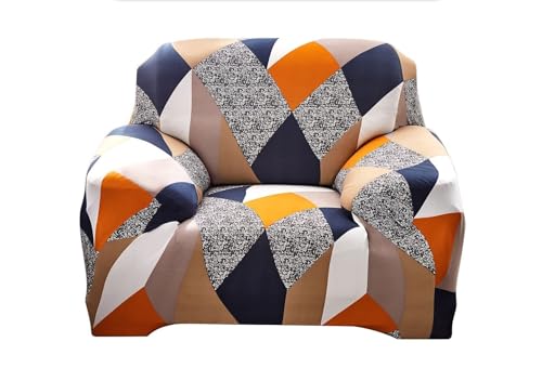 ABZDUNG Stretch-Sofabezug, 1-Sitzer-Sofa-Schonbezug mit Armlehnen, mit 2 Kissenbezügen, modernes Muster, Sofabezug, universeller, Rutschfester, waschbarer Sofaschoner(Z,1 Posto+Copricuscini*2) von ABZDUNG
