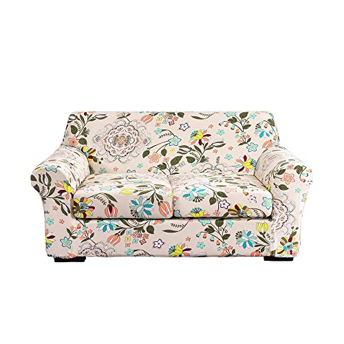 ABZDUNG Stretch-Sofabezug for 1-Sitzer mit Armlehnen, Sofa-Schonbezug mit separaten Kissen, universelle Elegante Sofabezüge mit Blumen-Sofabezug(X,2 Posti) von ABZDUNG