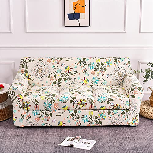 ABZDUNG Stretch-Sofabezug for 1-Sitzer mit Armlehnen, Sofa-Schonbezug mit separaten Kissen, universelle Elegante Sofabezüge mit Blumen-Sofabezug(X,3 Posti) von ABZDUNG