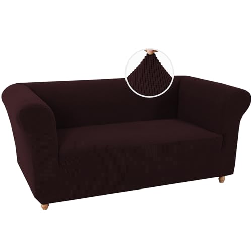 ABZDUNG Stretch-Sofabezug for Chesterfield-Sofa, 1-teilig, Couchbezug for Wohnzimmer, weicher, Rutschfester Sofabezug, Möbelschutz for Hunde, mit dickem Jacquard-Stoff(Brown,Loveseat) von ABZDUNG