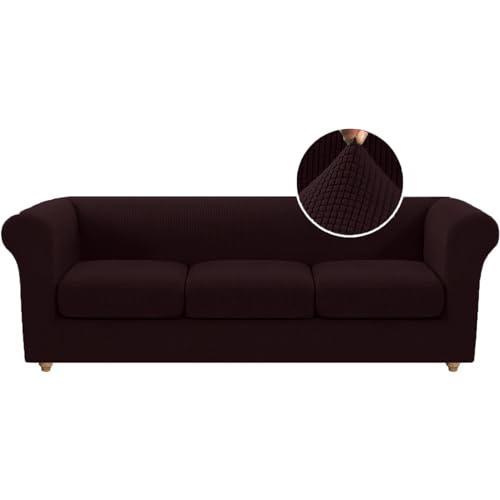 ABZDUNG Stretch-Sofabezug for Chesterfield-Sofas mit separaten Kissenbezügen for das Wohnzimmer, weicher, Rutschfester Sofabezug, Möbelschutz for Hunde, mit dickem Jacquard-Stoff(Brown,Sofa) von ABZDUNG