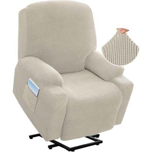 ABZDUNG Stretch-Sofabezug for Relaxsessel mit elektrischer Hebefunktion, passender Standard-Sofabezug for große Power-Lift-Sessel mit Seitentasche, weicher, Dicker Jacquard-Stoff(Fossil) von ABZDUNG