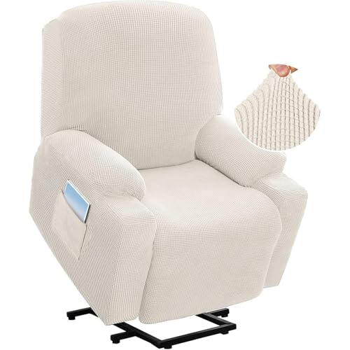 ABZDUNG Stretch-Sofabezug for Relaxsessel mit elektrischer Hebefunktion, passender Standard-Sofabezug for große Power-Lift-Sessel mit Seitentasche, weicher, Dicker Jacquard-Stoff(Ivory White) von ABZDUNG