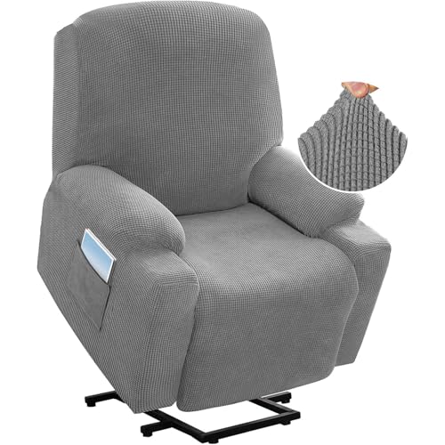 ABZDUNG Stretch-Sofabezug for Relaxsessel mit elektrischer Hebefunktion, passender Standard-Sofabezug for große Power-Lift-Sessel mit Seitentasche, weicher, Dicker Jacquard-Stoff(Light Gray) von ABZDUNG