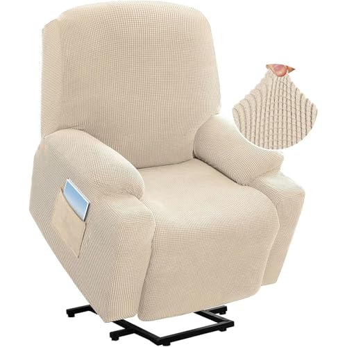 ABZDUNG Stretch-Sofabezug for Relaxsessel mit elektrischer Hebefunktion, passender Standard-Sofabezug for große Power-Lift-Sessel mit Seitentasche, weicher, Dicker Jacquard-Stoff(Natural) von ABZDUNG