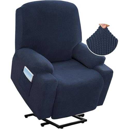 ABZDUNG Stretch-Sofabezug for Relaxsessel mit elektrischer Hebefunktion, passender Standard-Sofabezug for große Power-Lift-Sessel mit Seitentasche, weicher, Dicker Jacquard-Stoff(Navy Blue) von ABZDUNG