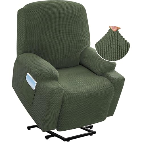 ABZDUNG Stretch-Sofabezug for Relaxsessel mit elektrischer Hebefunktion, passender Standard-Sofabezug for große Power-Lift-Sessel mit Seitentasche, weicher, Dicker Jacquard-Stoff(Pattern Green) von ABZDUNG