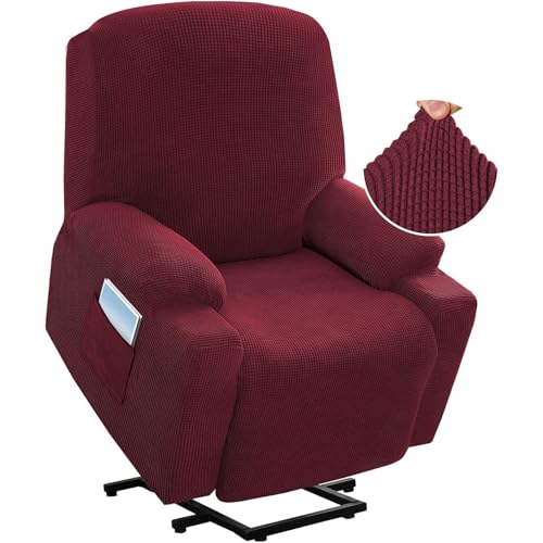 ABZDUNG Stretch-Sofabezug for Relaxsessel mit elektrischer Hebefunktion, passender Standard-Sofabezug for große Power-Lift-Sessel mit Seitentasche, weicher, Dicker Jacquard-Stoff(Red) von ABZDUNG