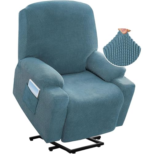 ABZDUNG Stretch-Sofabezug for Relaxsessel mit elektrischer Hebefunktion, passender Standard-Sofabezug for große Power-Lift-Sessel mit Seitentasche, weicher, Dicker Jacquard-Stoff(Storm Blue) von ABZDUNG