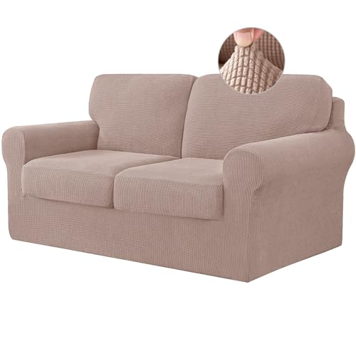 ABZDUNG Stretch-Sofabezug mit separaten Kissen- und Rückenlehnenbezügen, Jacquard-Spandex-Stoff, Sofa-Schonbezug for Wohnzimmermöbelschutz(Camel,2-Seater) von ABZDUNG